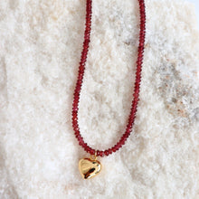 Load image into Gallery viewer, Garnet Puffy Heart Necklace