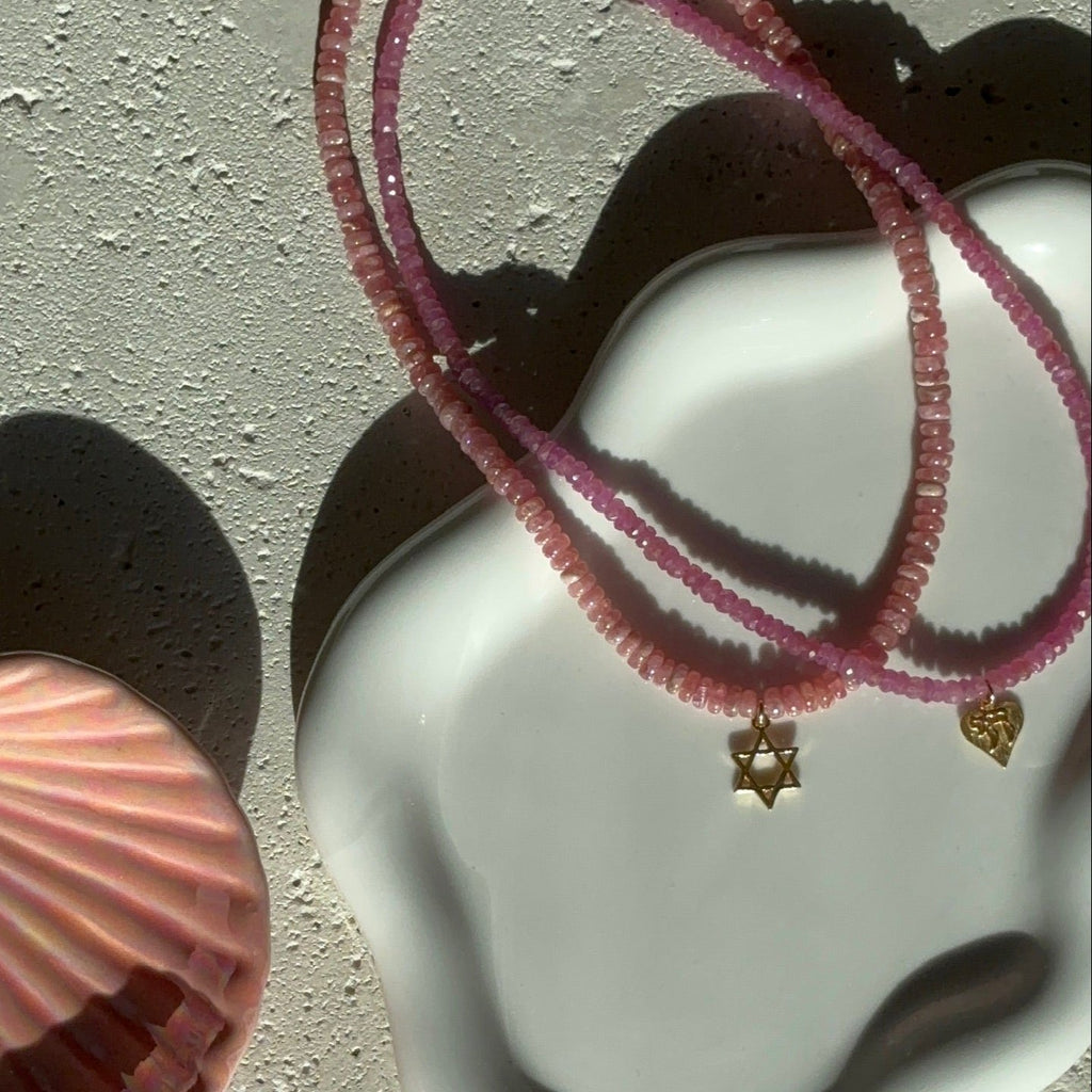 Rhodochrosite Jewish Star Necklace