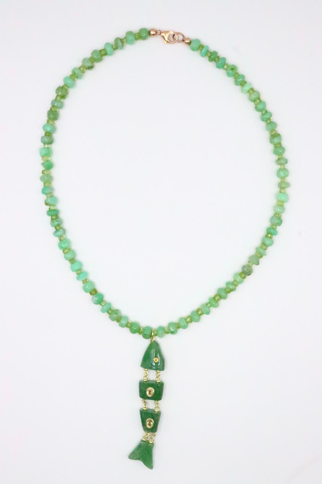 Emerald Inlay Fish Necklace