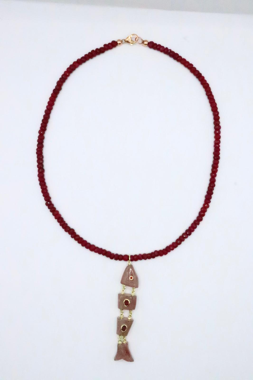 Rose Quartz Inlay Fish Necklace
