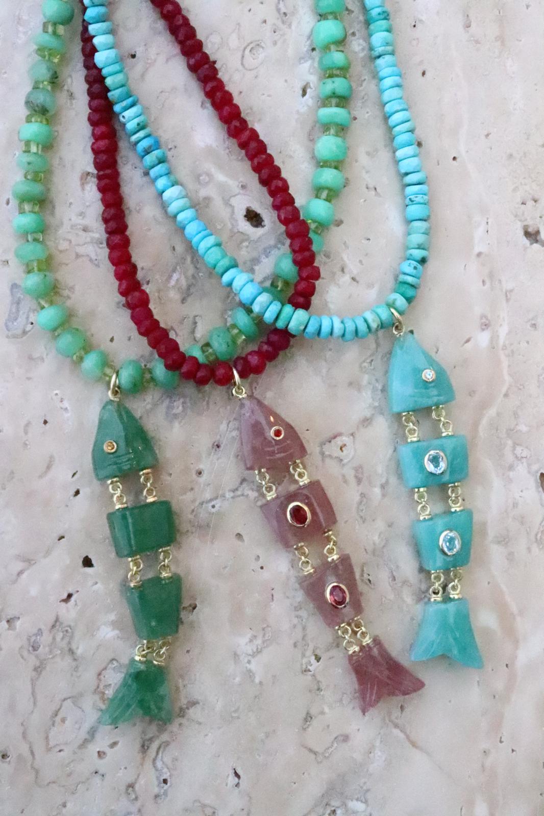 Amazonite Inlay Fish Necklace