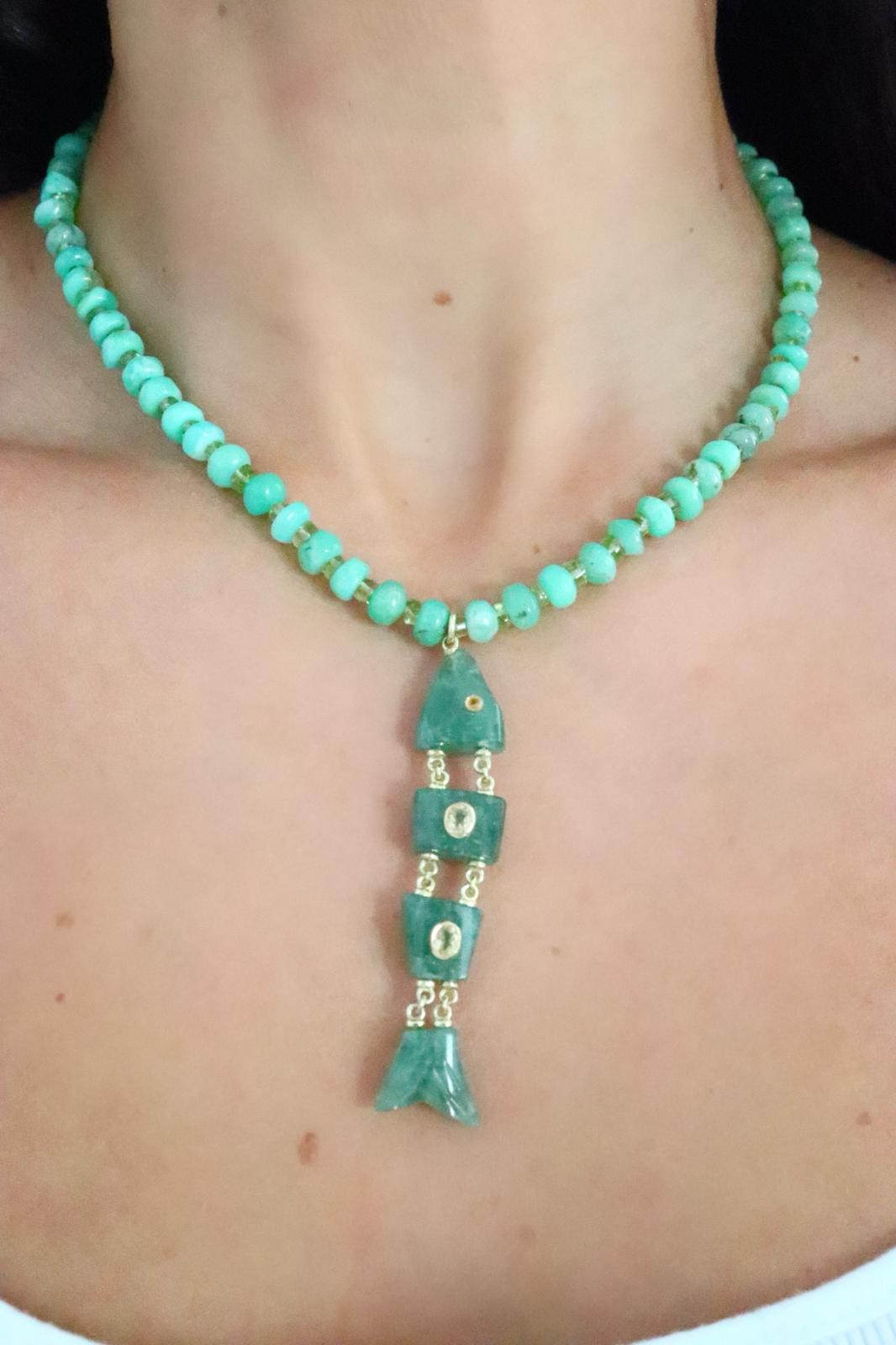 Emerald Inlay Fish Necklace