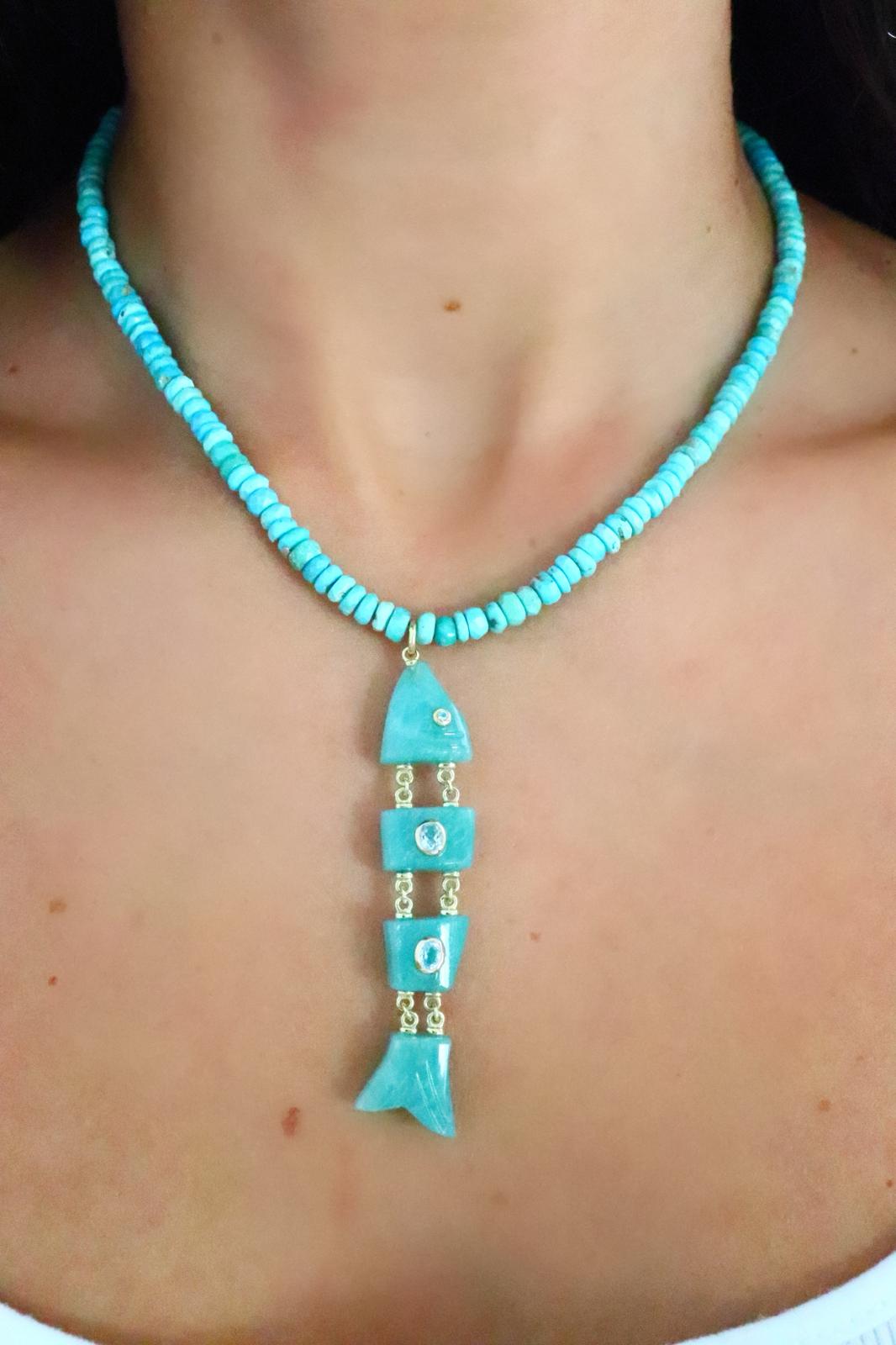 Amazonite Inlay Fish Necklace