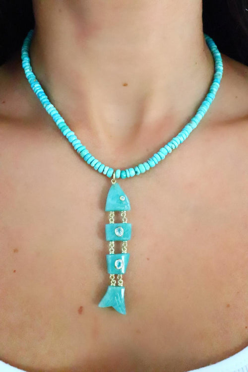 Amazonite Inlay Fish Necklace