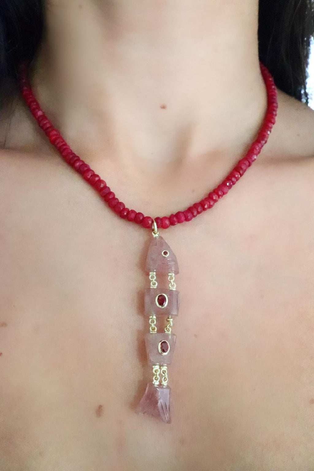Rose Quartz Inlay Fish Necklace