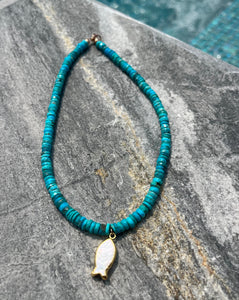 Turquoise Pearly Fish Necklace