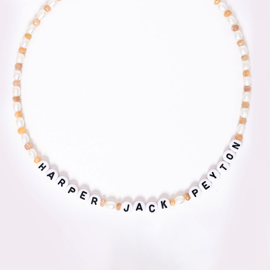 Custom Pearl Gemstone Name Necklace