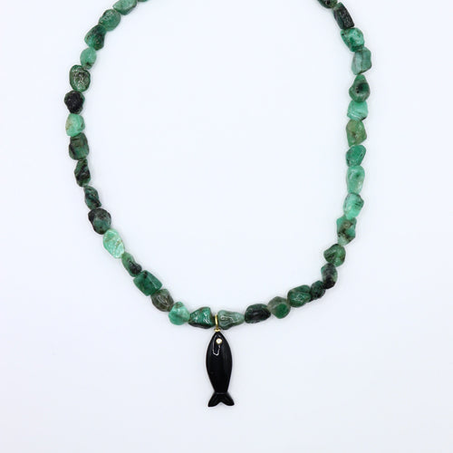 Black Onyx & Emerald Fish Necklace