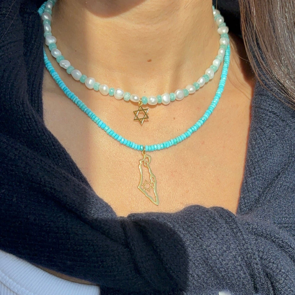 Pearl & Apatite Jewish Star Necklace