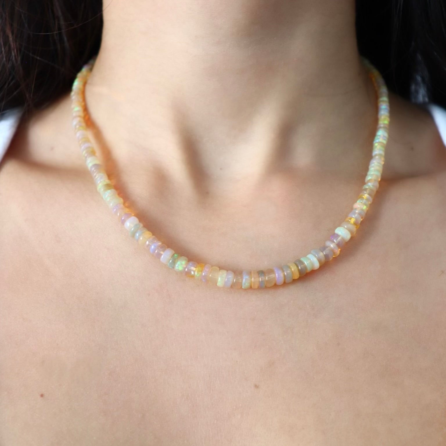 Geoclassics | Ethiopian Opal Rondelles Necklace Ethiopian Yellow Opal - Bead Necklace display picture 1