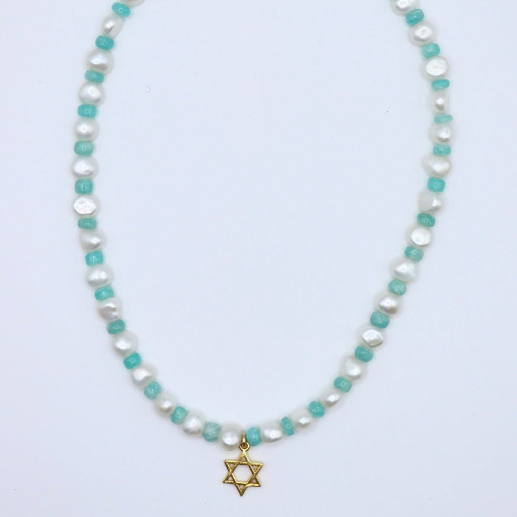 Pearl & Apatite Jewish Star Necklace