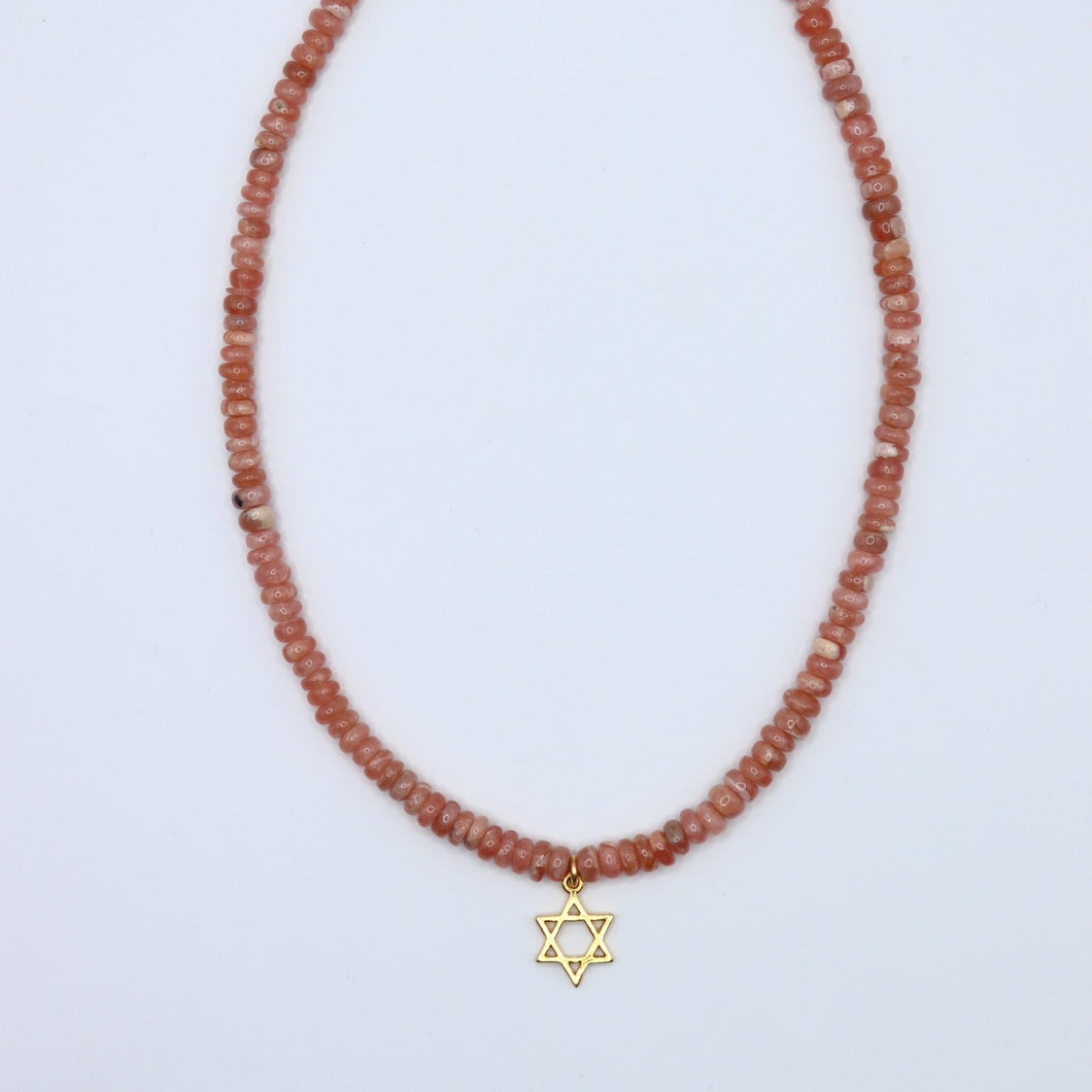 Rhodochrosite Jewish Star Necklace