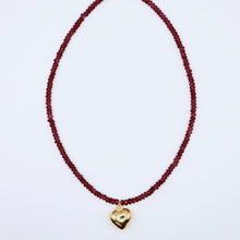 Load image into Gallery viewer, Garnet Puffy Heart Necklace
