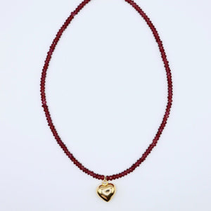 Garnet Puffy Heart Necklace