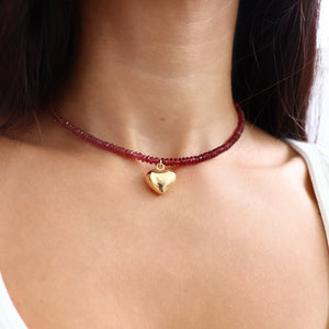 Garnet Puffy Heart Necklace