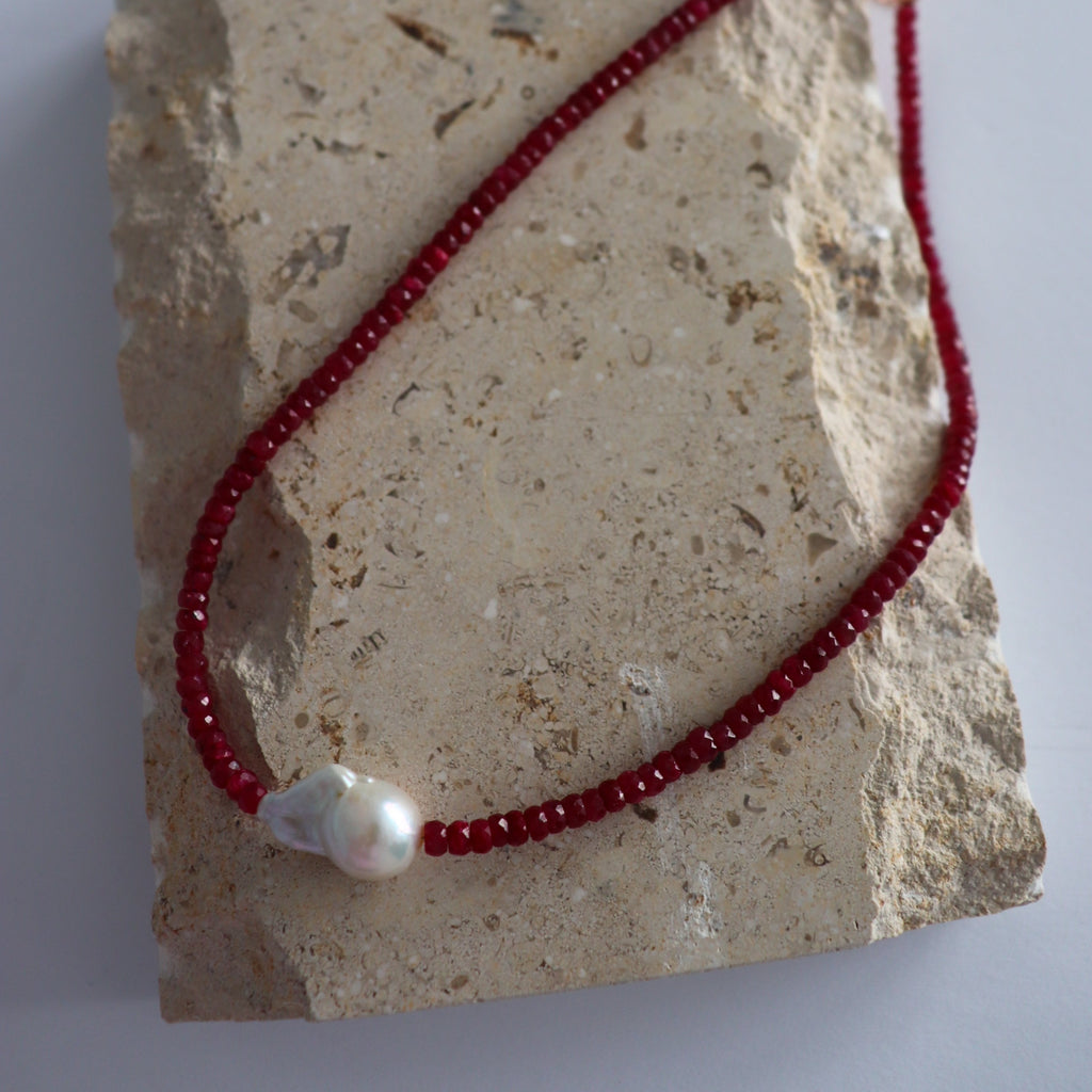 Baroque Pearl Ruby Necklace