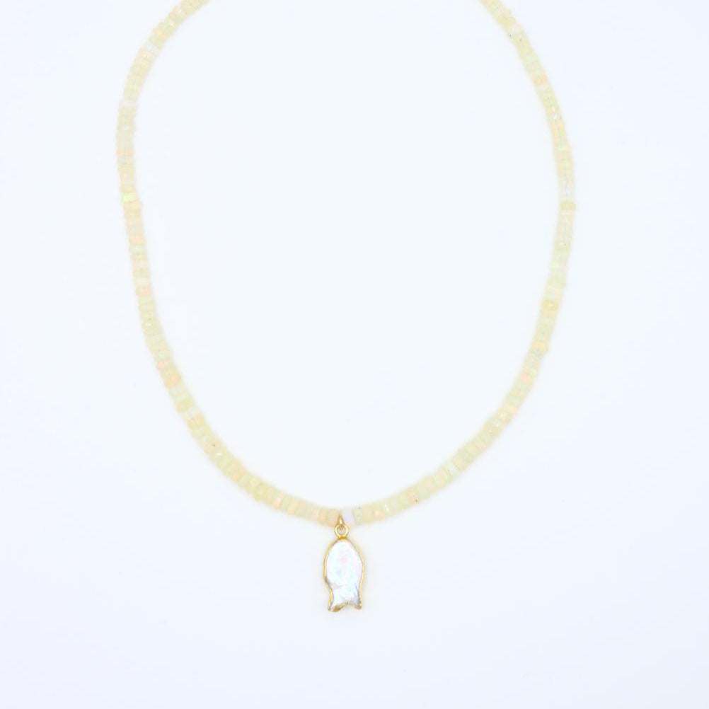 Opal Mother of Pearl Fish Necklace