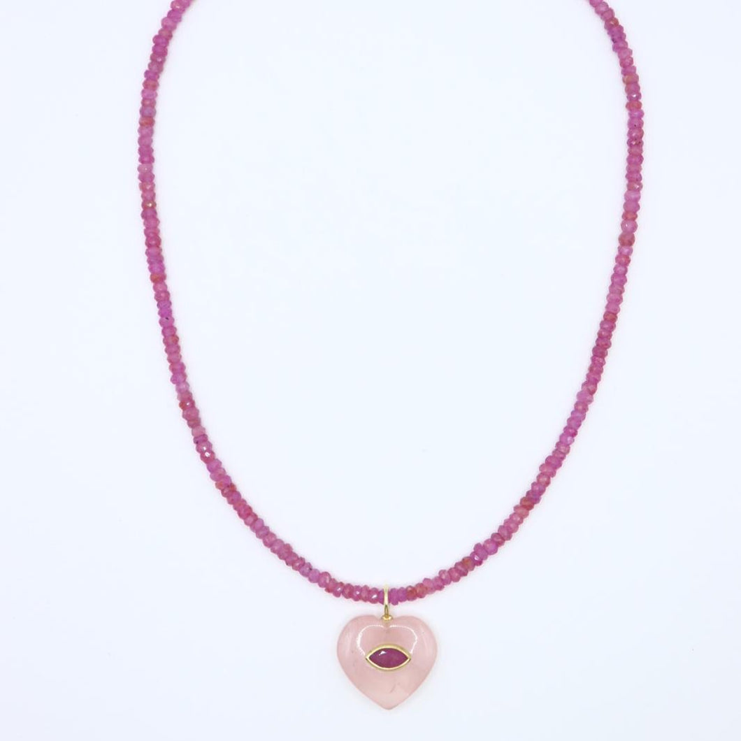 Rose Quartz Pink Sapphire Heart Necklace