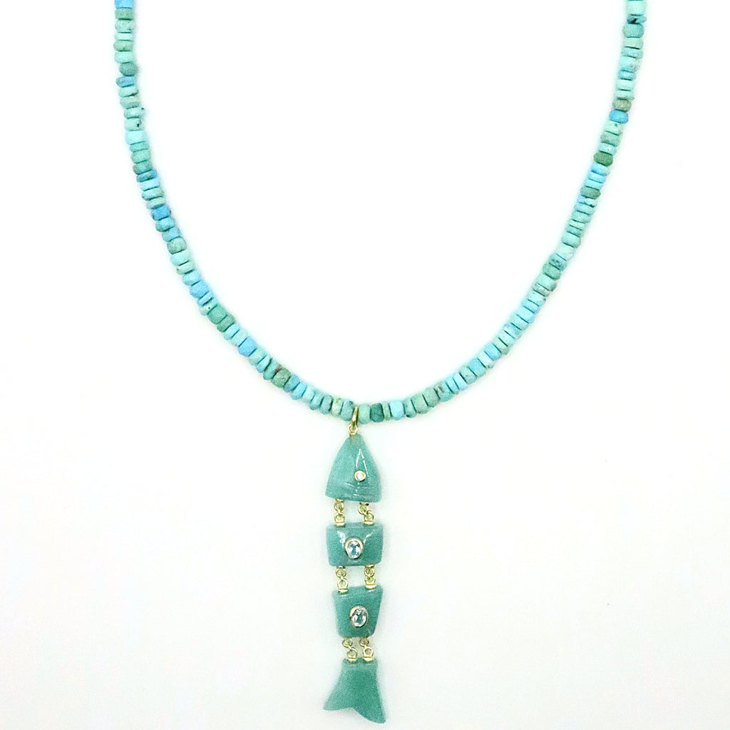Amazonite Inlay Fish Necklace