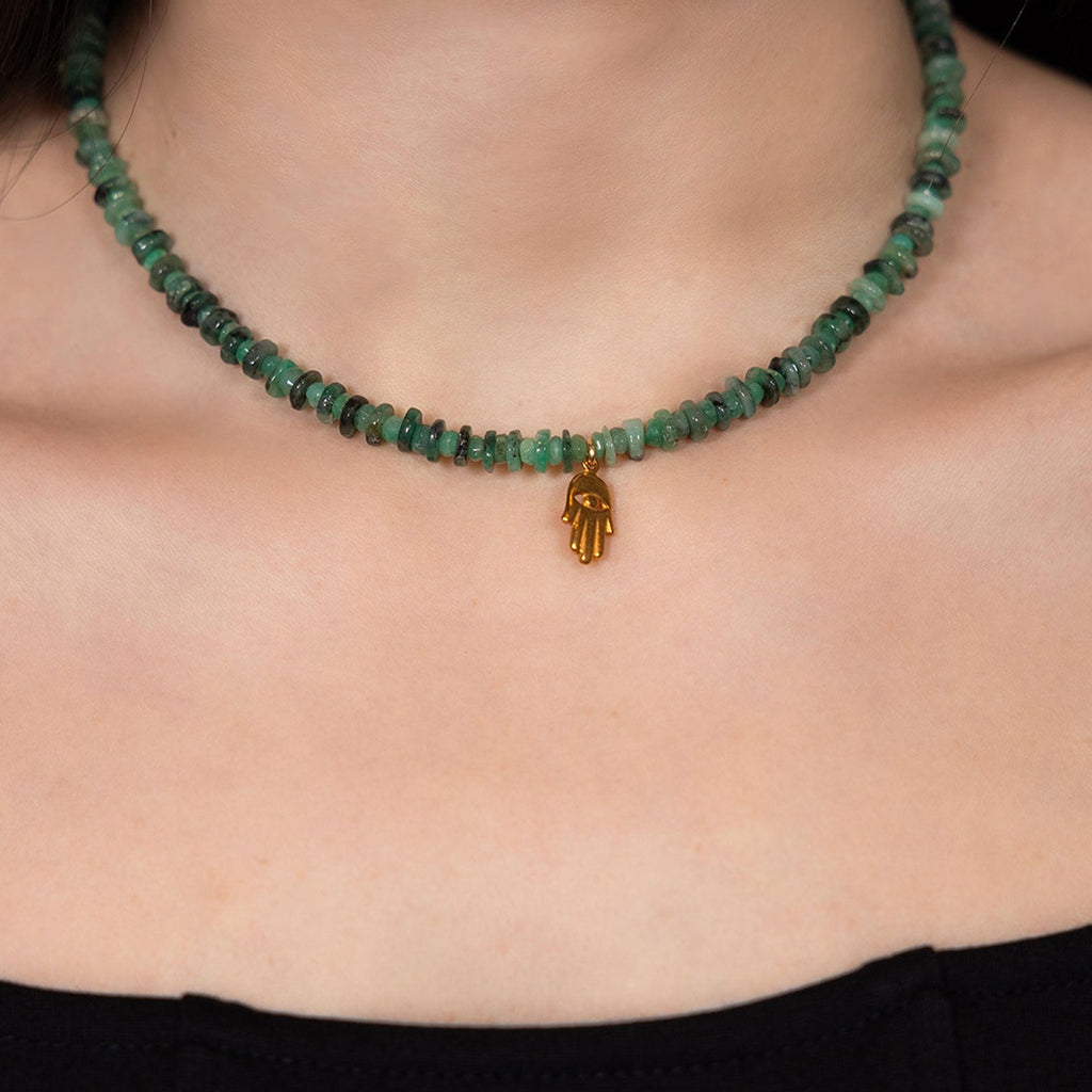 Emerald Hamsa Necklace