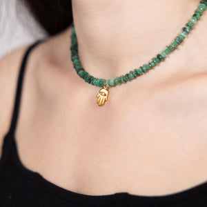 Emerald Hamsa Necklace