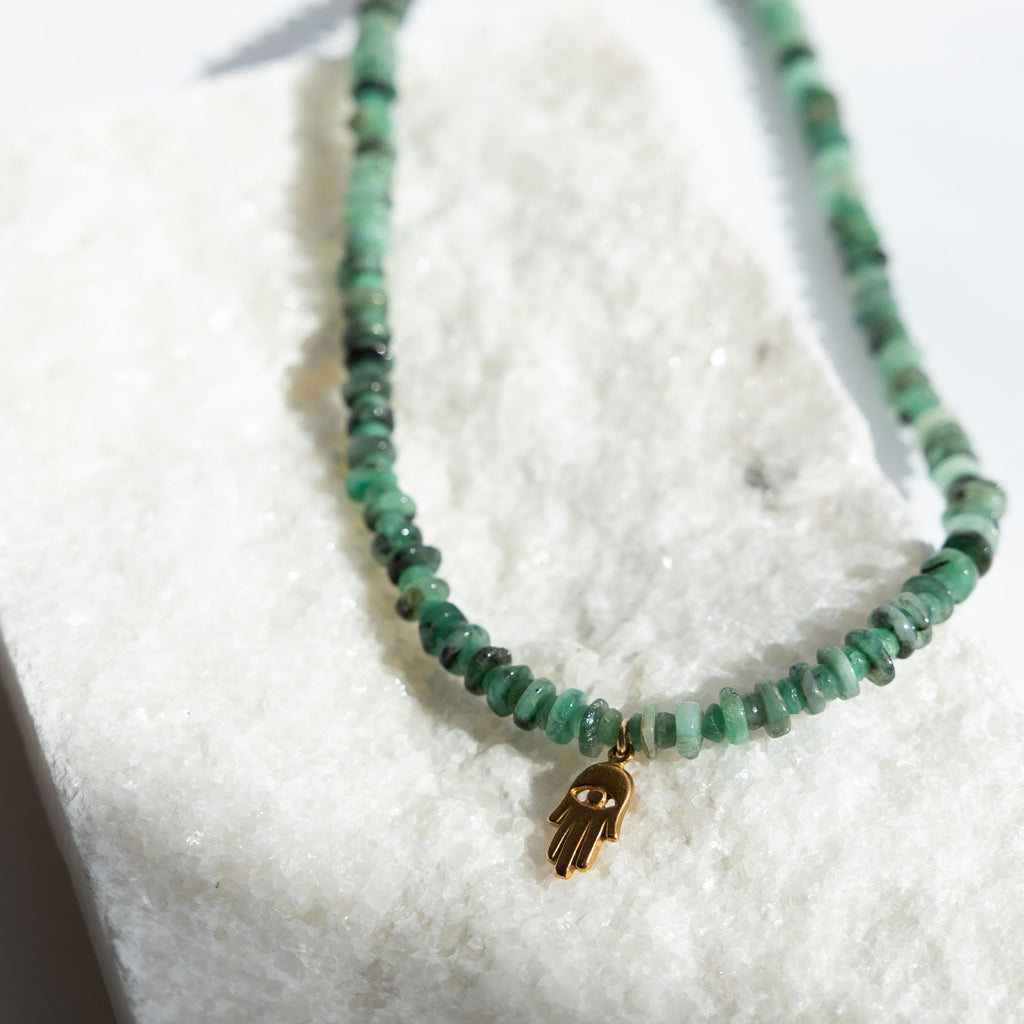 Emerald Hamsa Necklace