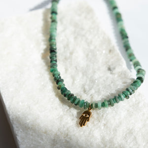 Emerald Hamsa Necklace