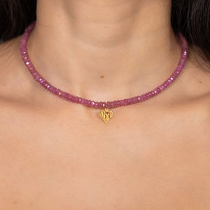 Pink Sapphire Heart Chai Necklace