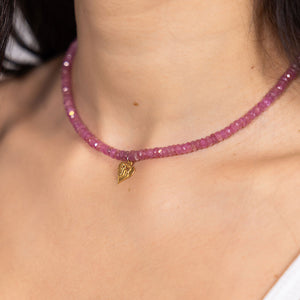 Pink Sapphire Heart Chai Necklace