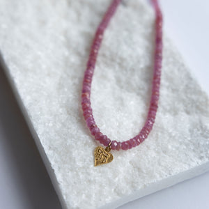 Pink Sapphire Heart Chai Necklace