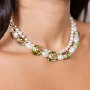 Venetian Beads & Fresh Water Pearl Necklace