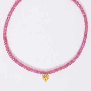 Pink Sapphire Heart Chai Necklace