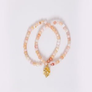 Pink Opal Leaf Charm Bracelet