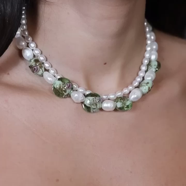 Venetian Beads & Fresh Water Pearl Necklace