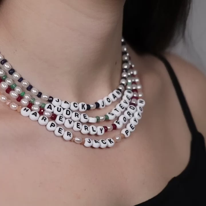 Custom Pearl Gemstone Name Necklace