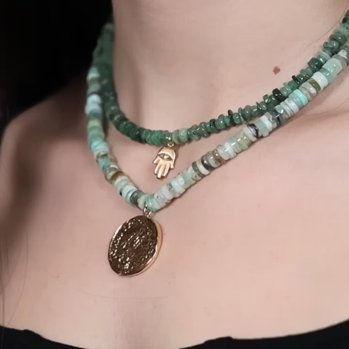 Emerald Hamsa Necklace