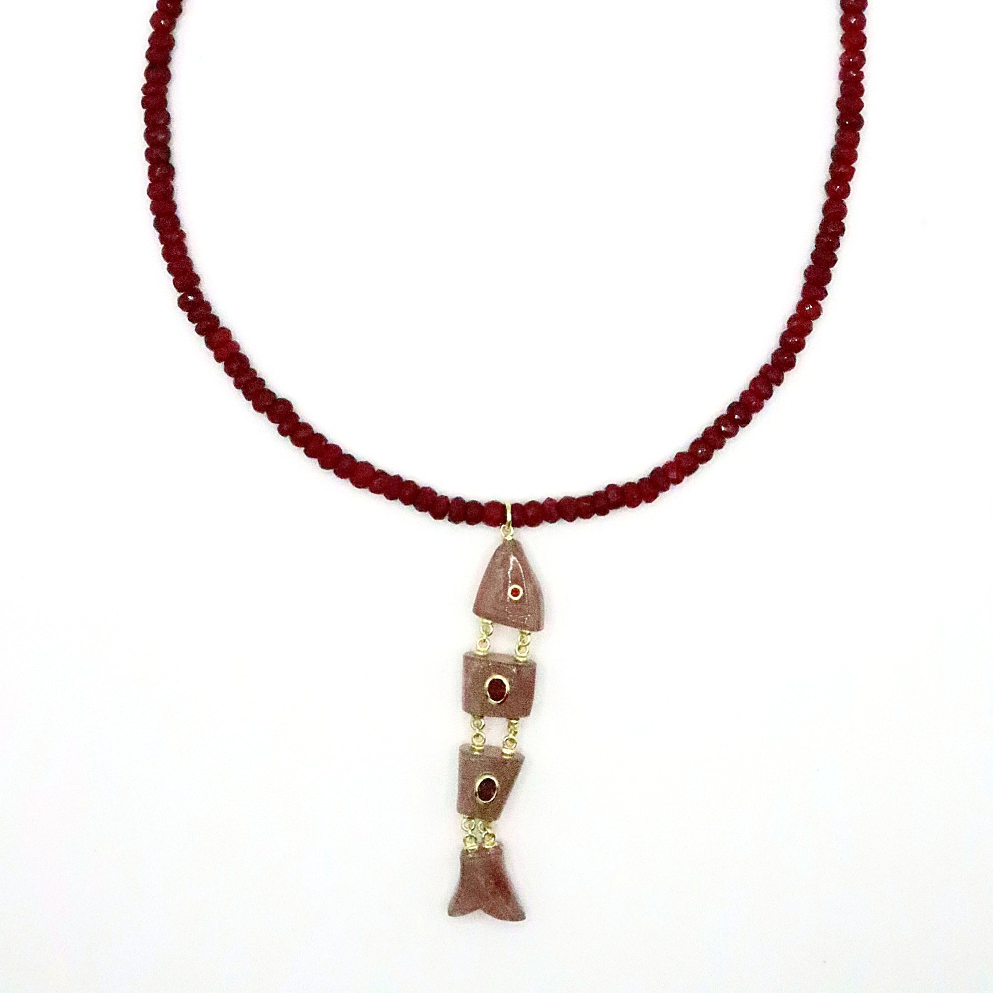 Rose Quartz Inlay Fish Necklace
