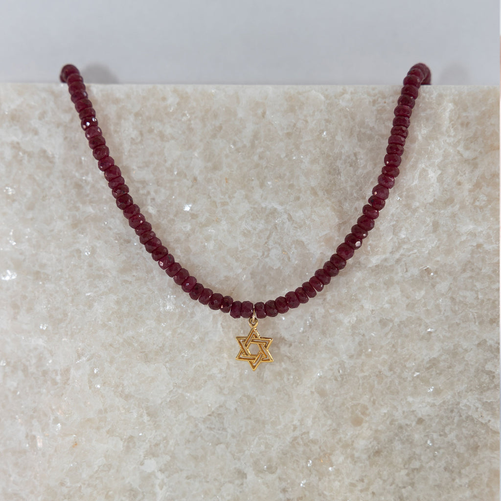 Ruby Jewish Star Necklace